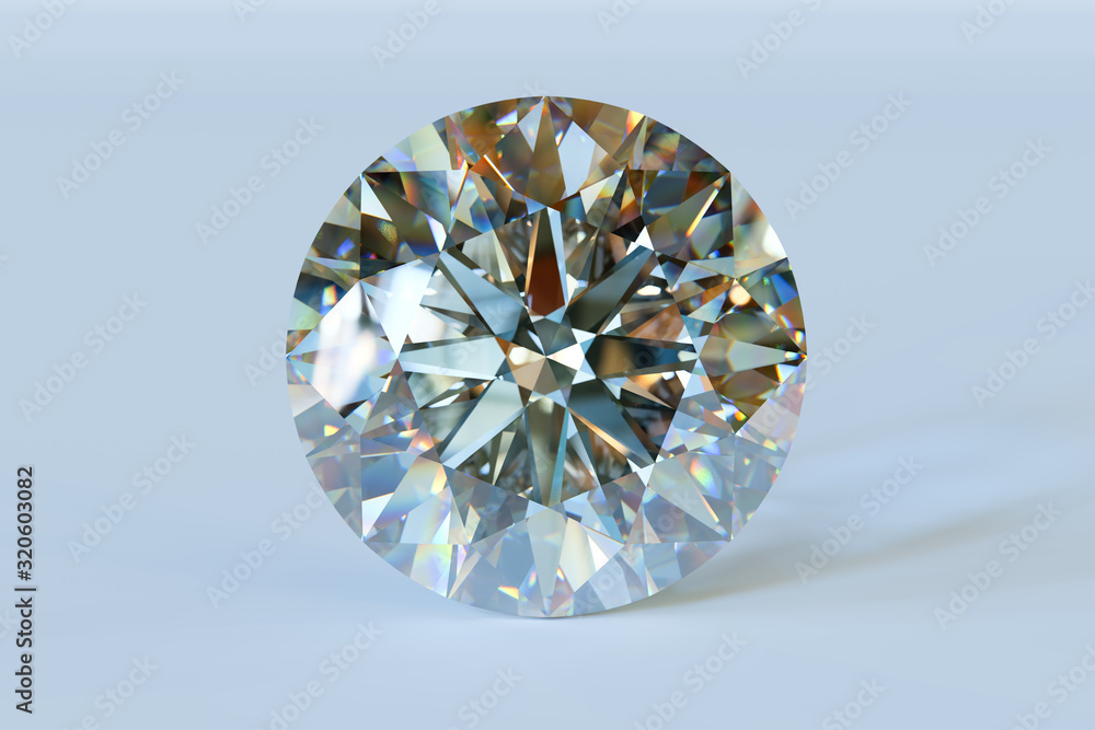 Wall mural round brilliant cut diamond on light blue background