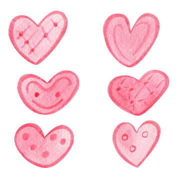 Set of watercolor hearts.Watercolor pink heart.Hand Drawn watercolor illustration.Isolated on a white background.