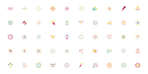 bundle of fireworks explosion splash set icons