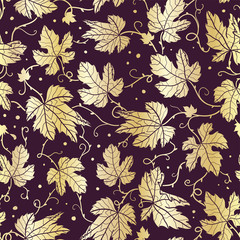 Creative hand drawn grapes and leaves seamless pattern, beautiful wine background, great for textiles, bottle bags, wrapping, banners, wallpapers - vector design