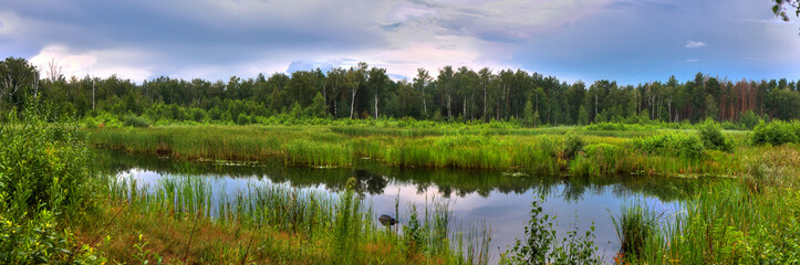 landscape panorama with lake and sky