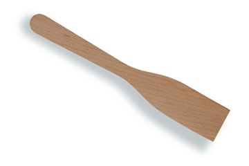 Wooden spatula for turning and frying food. Isolated on a white background with shadow