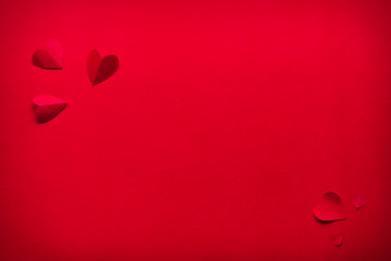 Valentine's Day Red Background. Valentine's Day background. Red hearts on a red background. Space for text. Romantic Love, wedding, valentines day concept.