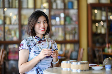 young woman smile in cafe
