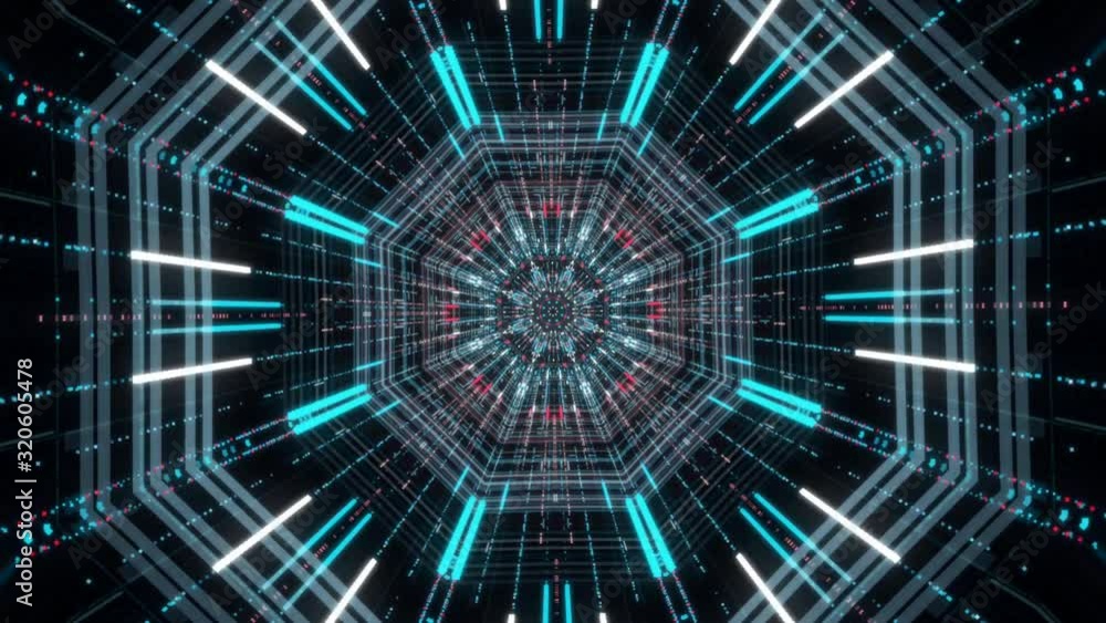 Poster beautiful futuristic abstraction of sci-fi endless tunnel on the black background. animation. moving