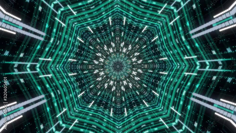 Poster moving forward inside fluorescent neon glowing light lines. animation. beautiful futuristic abstract