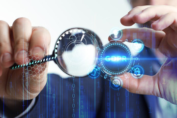 Business, Technology, Internet and network concept. Young businessman working on a virtual screen...