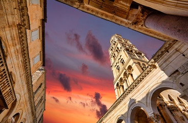 Split, Croatia. View of Split - the second largest city of Croatia at night. Shore of the Adriatic...