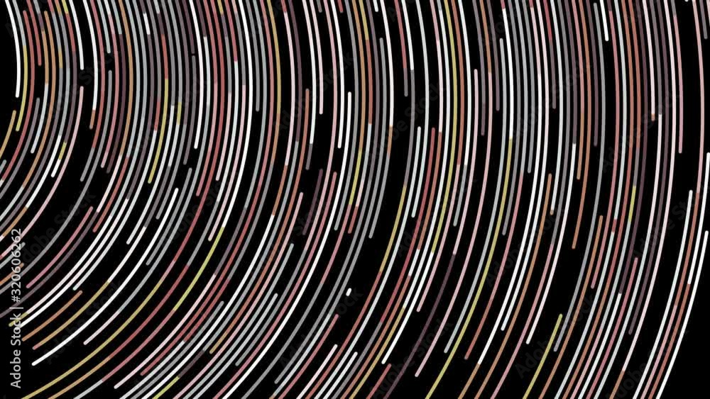 Poster beautiful abstract animation of multicolored neon lines rotating in a circle on the black background