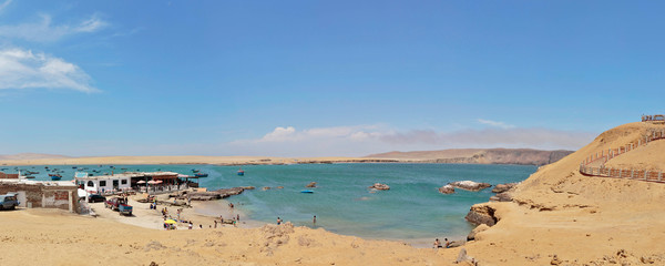 Beautiful panoramic view from the shore of Lagunillas beach in Paracas, it is an important tourist center. Ica-Peru