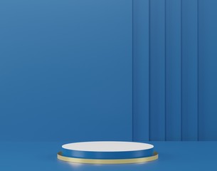 Glossy luxury podium for your design. Classic blue color of the year 2020. Fashion show stage,pedestal, shopfront. Empty scene for cosmetic show and mock up.
