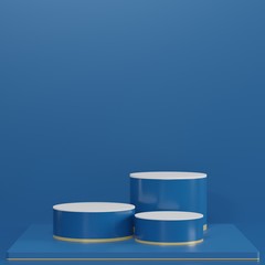 Glossy luxury podium for your design. Classic blue color of the year 2020. Fashion show stage,pedestal, shopfront. Empty scene for cosmetic show and mock up.