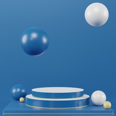 Glossy luxury podium for your design. Classic blue color of the year 2020. Fashion show stage,pedestal, shopfront. Empty scene for cosmetic show and mock up.