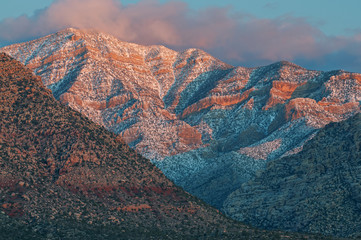 Winter landscape at sunrise Wilson Cliffs, Red Rock Canyon, Las Vegas, Nevada, USA
