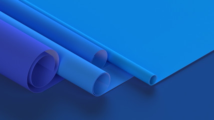3d illustration of rolled blue papers