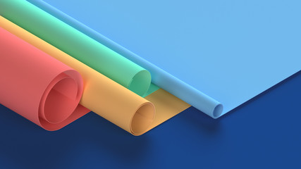3d illustration of rolled paper with different colors
