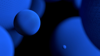 3d illustration closeup of blue abstract geometry spheres