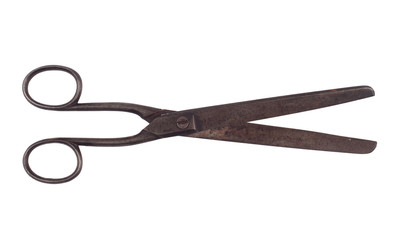 pair of open vintage old metallic scissors