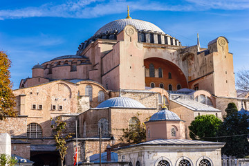 Fototapeta na wymiar Hagia Sophia, Christian patriarchal basilica, imperial mosque and museum at Istanbul, Turkey
