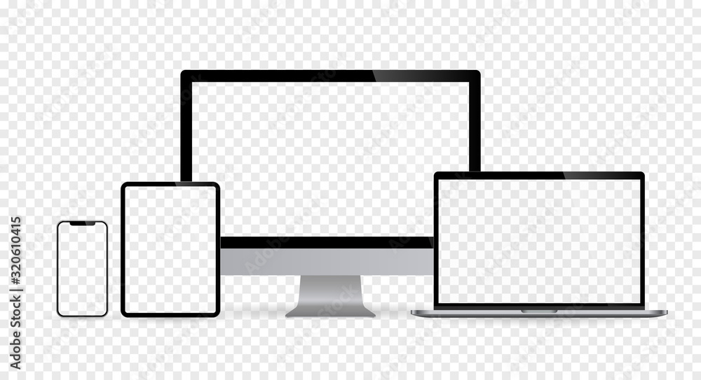 Aufkleber realistic set of computer monitors desktop laptop tablet and phone with checkerboard screen and back