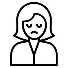 Disappointed Girl Face Design, Female  Sad Avatar, Pensive Face with a sadder, more hurt expression Vector Icon Design, Downcast eyes on white background
