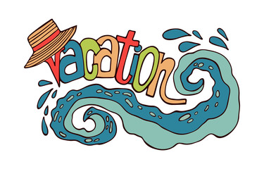 Vacation set vector illustration outlines coloring hand drawing