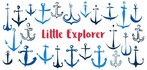 Little Explorer anchors banner hand painted with ink brush