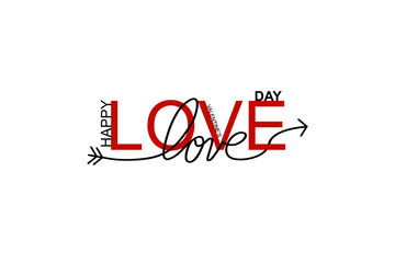 Happy Valentines Day lettering isolated on white background vector illustration. Letters hand drawn composition for gift, postcard, print, banner, web. Greeting romantic design. Love symbol tagline.