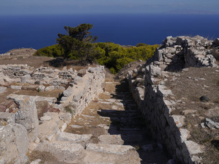 The ruins of the ancient city of Tehra on the plateau of Mesa Vouno mountain, on the island of...