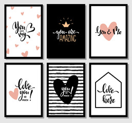 Valentine day hand lettering card set about love