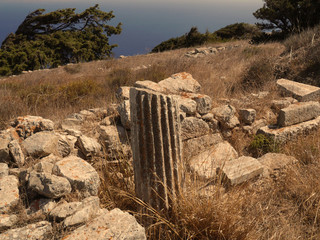 The ruins of the ancient city of Tehra on the plateau of Mesa Vouno mountain, on the island of...