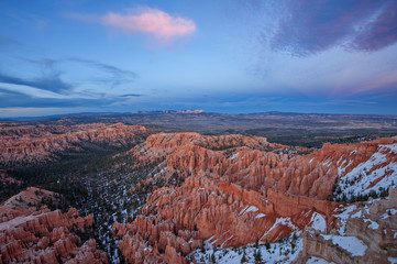 Winter landscape at twilight of Bryce Canyon National Park from Bryce Point, Utah, USA