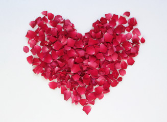 Obraz na płótnie Canvas Valentine heart of red rose petals. 