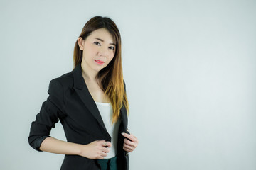 Portrait of beautiful asian business woman. Caucasian female model isolated on white background.