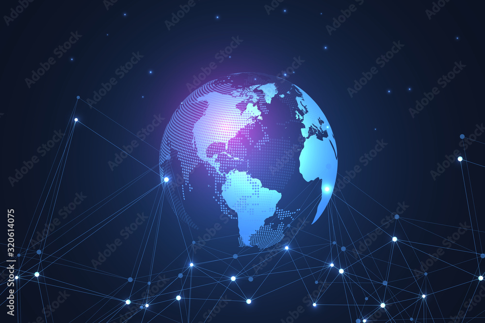 Poster global network connection concept. big data visualization. social network communication in the globa