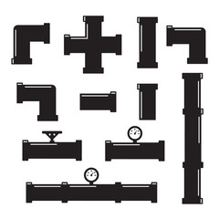 Pipe fittings vector icons set. Tube industry, construction pipeline, drain system. Pipeline water vector