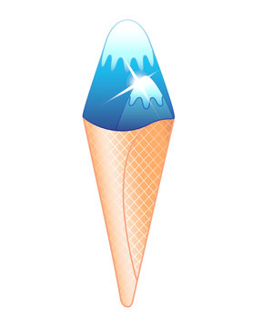 Ice cream mountains. Ice cream horn in the form of mountain peaks. Mountains in a waffle cone - a metaphor for a sweet break. Cold dessert in the form of mountains - a vector full-color picture about 