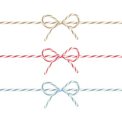 Vector set of colorful baker&rsquo;s twine with bows isolated on a white background.