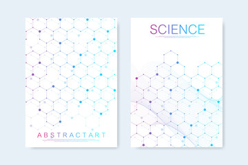 Modern vector templates for brochure, cover, banner, flyer, annual report, leaflet. Hexagonal molecular structures. Futuristic technology background in science style. Graphic hex background