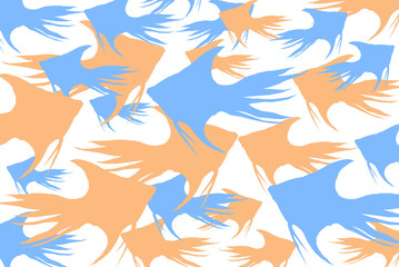 Fototapeta na wymiar Illustration of the many silhouettes of colorful fairytale fish floating in the sea
