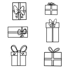 Hand drawing vector set with gifts. Vector sketch gift boxes for any holiday - New Year, Birthday, Christmas and many more