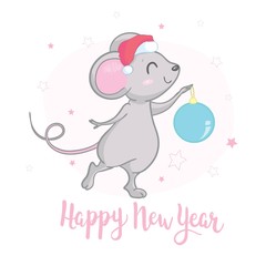 Сute little mice in new year clothes. Hand drawn watercolor