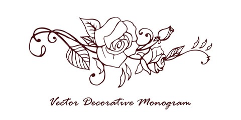 Vector decorative monogram floral outline linear hand drawing