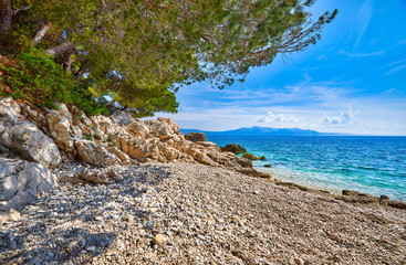 Amazing seascape of Adriatic sea. Luchica beach Croatia, Europe. Colorful summer view of small...