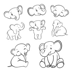 Baby animals. Wild. Elephant animals. Vintage style. Vector illustration.