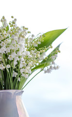 Flower of lily of the valley on a blue background