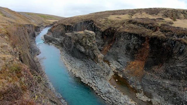 Studlagil basalt canyon, Iceland. This is a rare volcanic basalt column formation