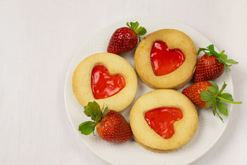 Homemade Cookies with a strawberry Jam Heart