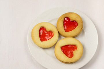 Homemade Cookies with a strawberry Jam Heart