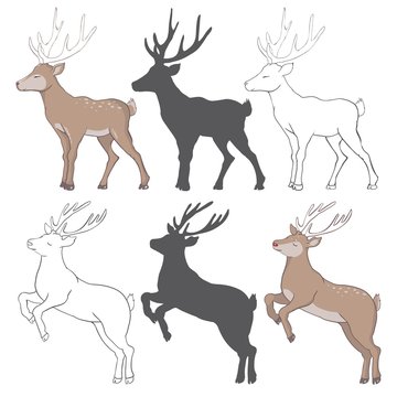 illustration with deer silhouettes isolated on white background
